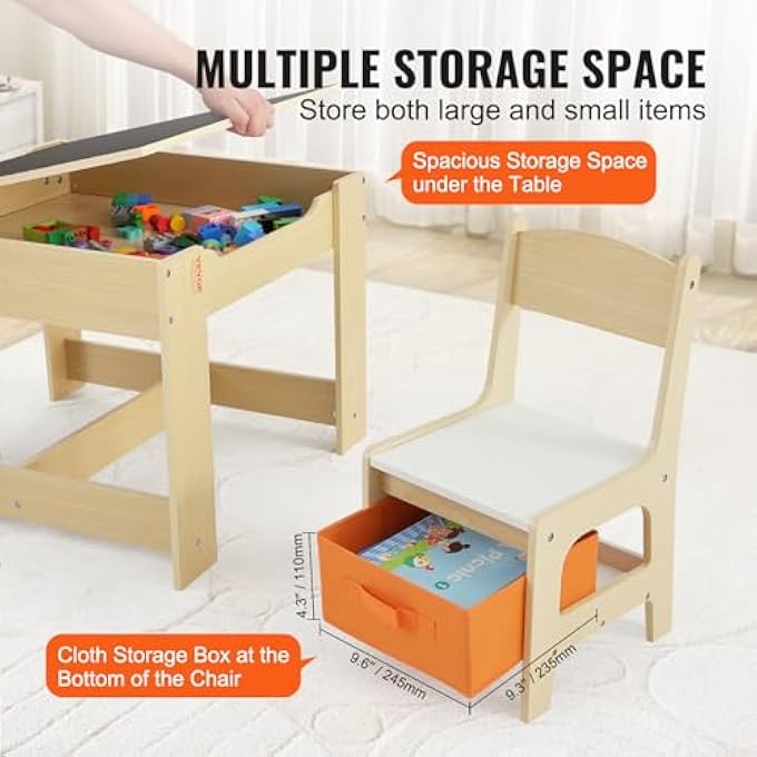 rayihni KIDS TABLE AND CHAIR SET, TODDLER WOODEN TABLE WITH STORAGE DRAWER, 3 IN 1 PLAY TABLE DETACHABLE TABLETOP FOR ART, CRAFT, READING, LEARNING KIDS TABLE AND CHAIRS FOR CLASSROOM, NURSERY, PLAYROOM - Image 4